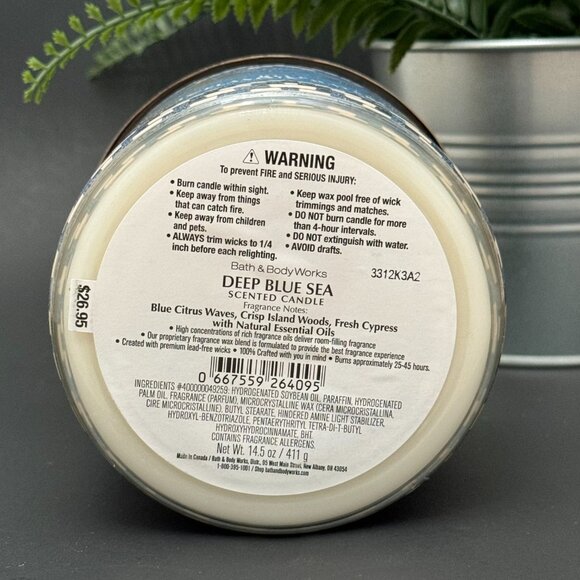 BBW Blue Icelandic Waters (Deep Blue Sea) Bath & Body Works 3 Wick Candle - Picture 9 of 10